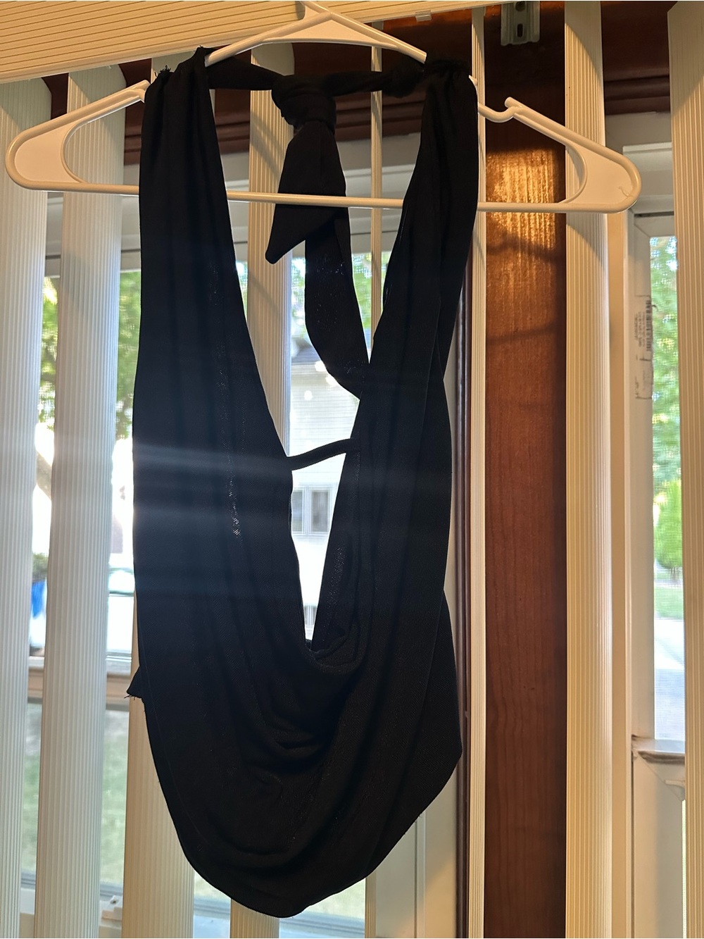 Black Draped Halter-Style Scarf Top